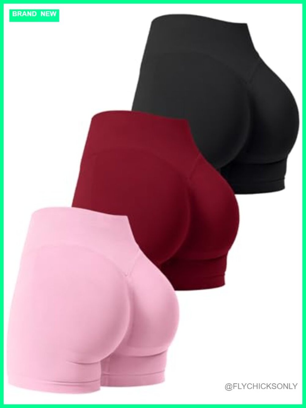3 Pack Workout Gym Shorts High Waist Scrunch Butt Lifting Biker